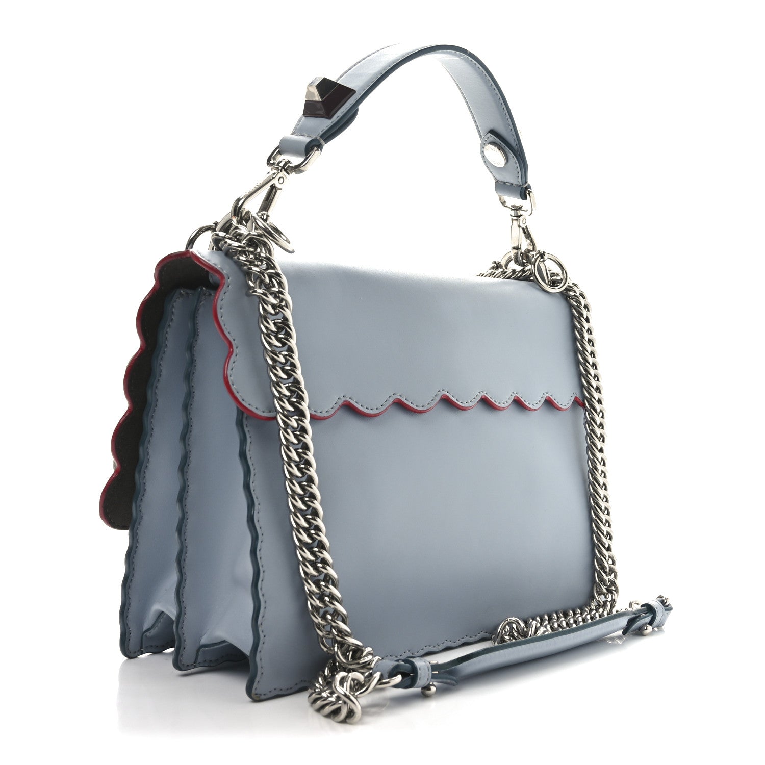 Fendi Vitello Liberty Lucido Flowerland Scalloped Studded Kan I Shoulder Bag Azzurro Polvere Multicolor 3 of 10
