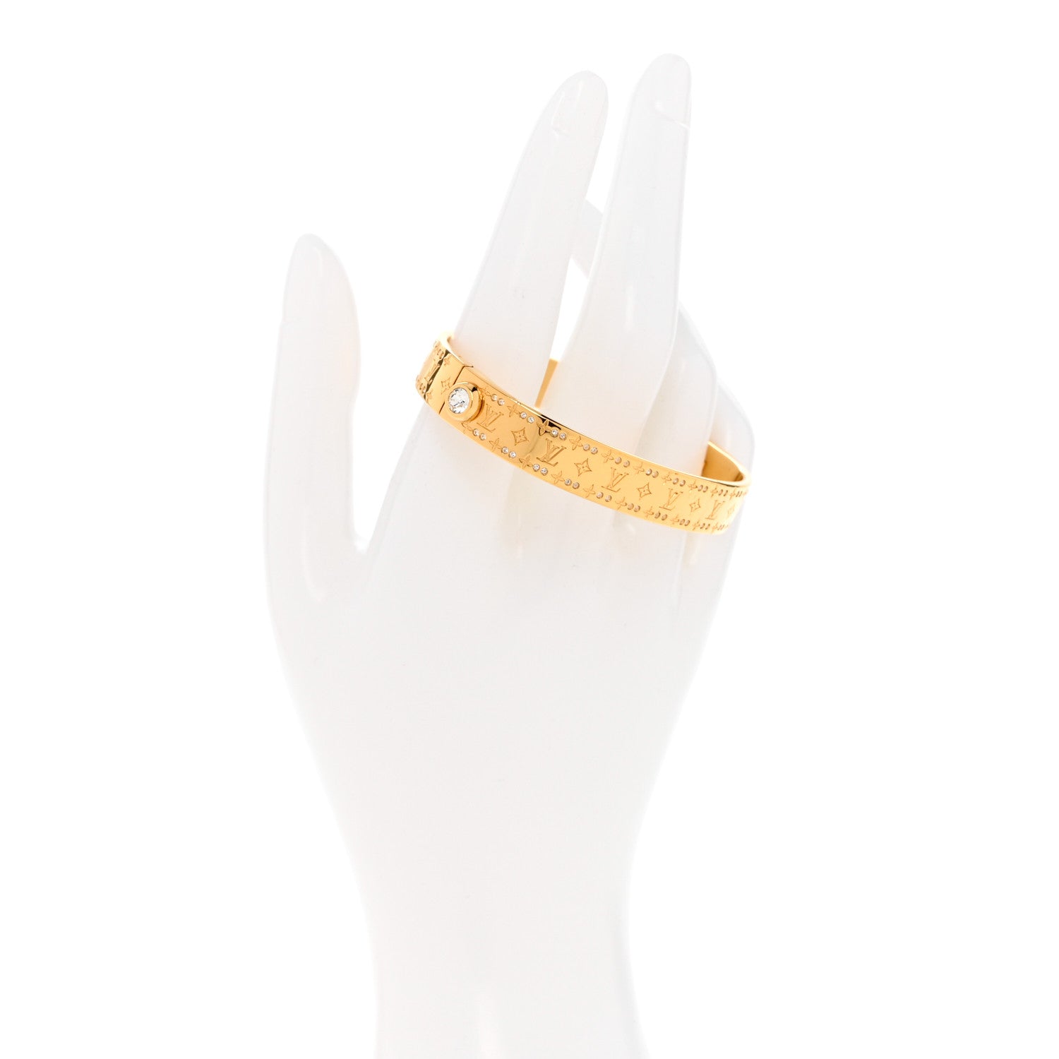 Louis Vuitton Brass Crystal Monogram Nanogram Strass Cuff S Gold 2 of 6