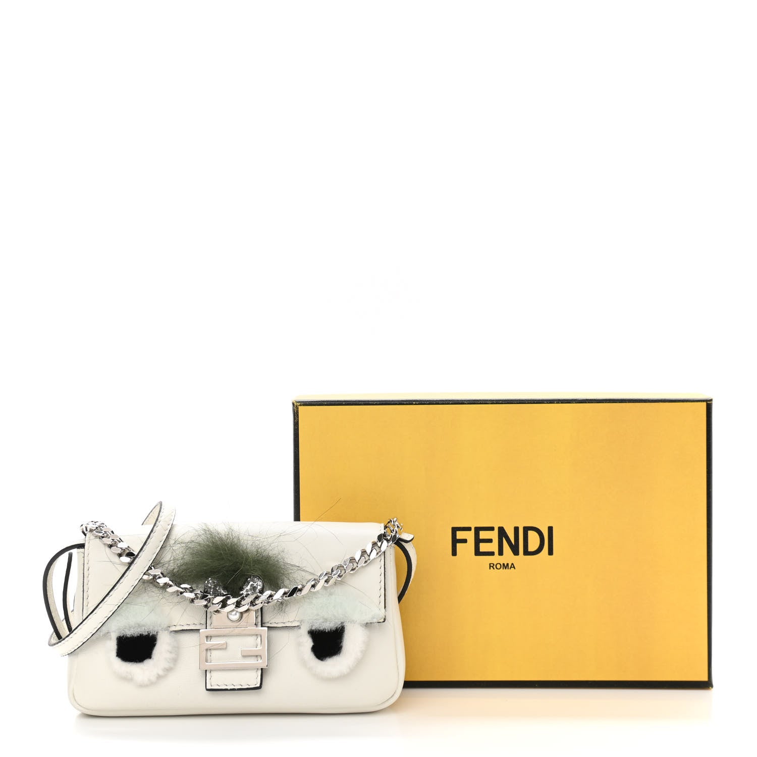 Fendi Nappa Rabbit Fox Fur Micro Buggie Baguette White Nirvana Black 11 of 11
