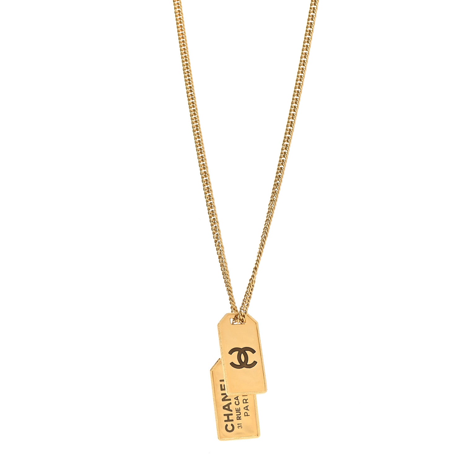 Chanel ID Dog Tag Charm Necklace Gold 1 of 7