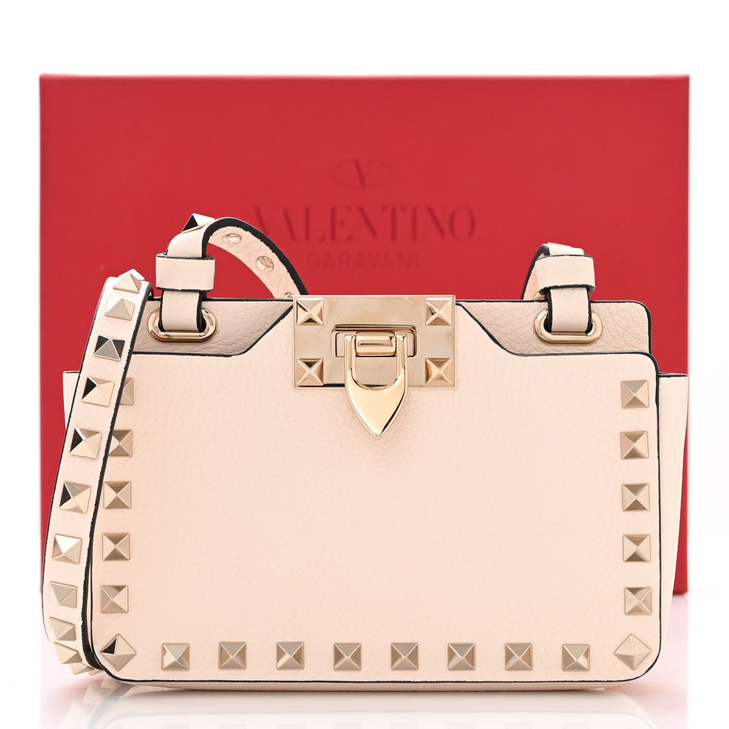 Valentino Garavani Pebbled Calfskin Rockstud Phone Case Crossbody Ivory 10 of 10