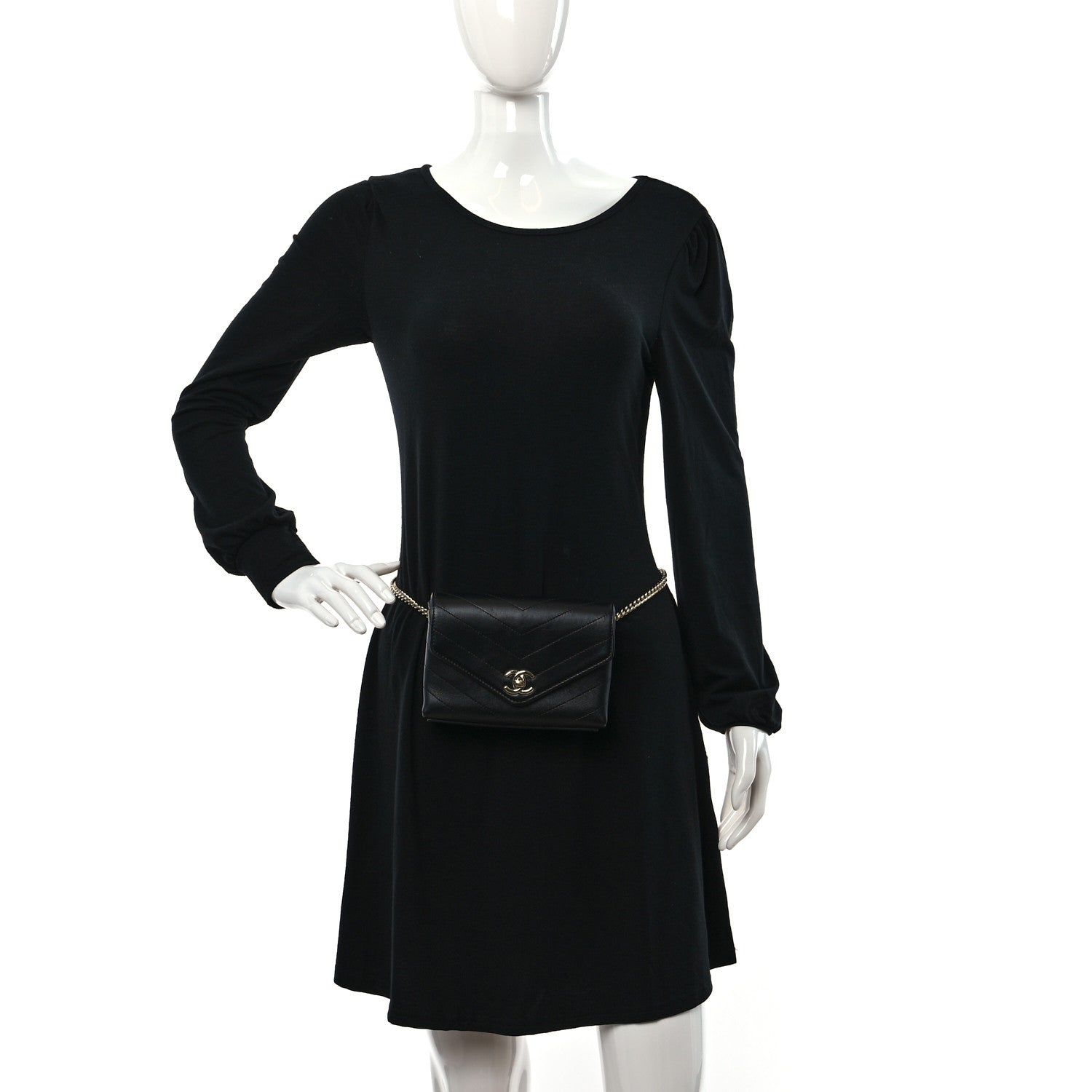 Chanel Calfskin Chevron Stitched Coco Waist Bag Black 2 of 9