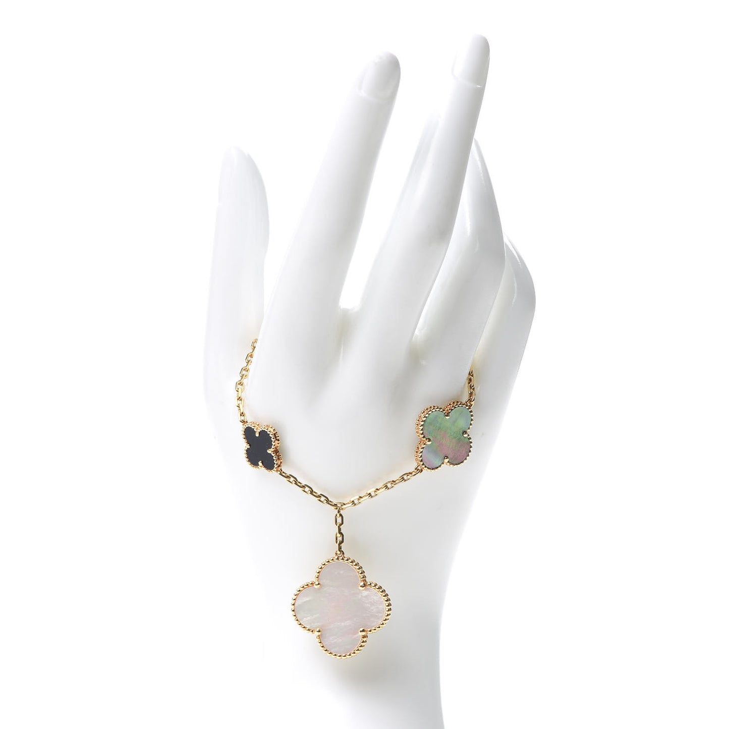 18K Yellow Gold Grey Mother of Pearl Black Onyx 5 Motifs Magic Alhambra Bracelet