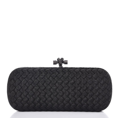 Bottega Veneta Satin Ayers Intreccio Impero Stretch Knot Clutch Black 1 of 6