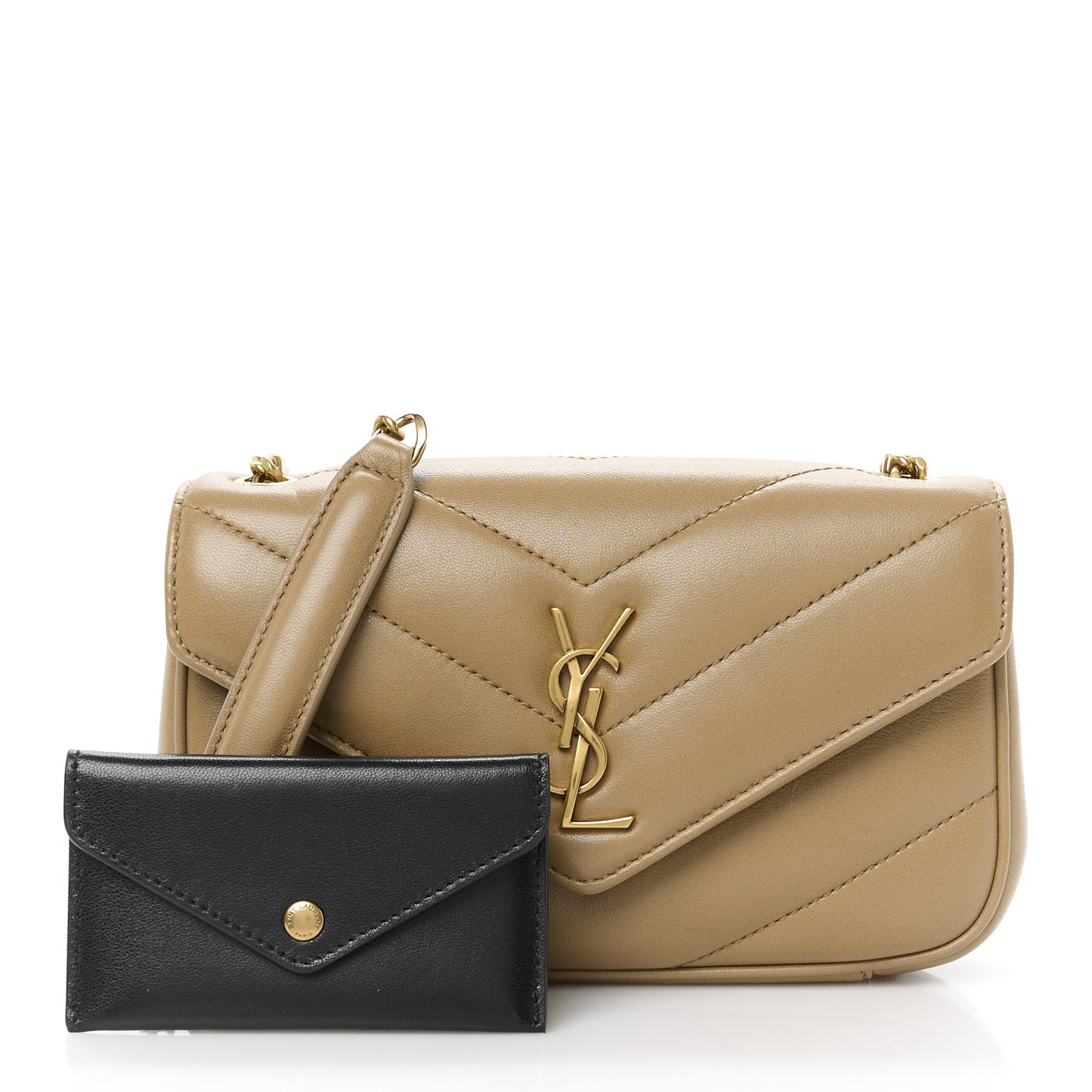 Lambskin Chevron Quilted Mini Loulou Natural Tan