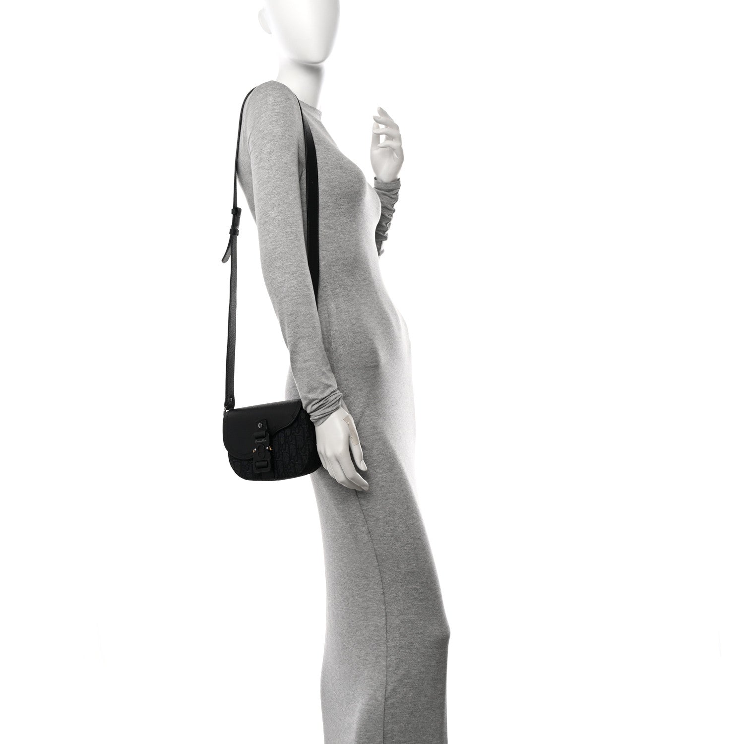 Christian Dior Oblique Jacquard Grained Calfskin Mini Saddle Messenger Bag With Flap Black 2 of 13