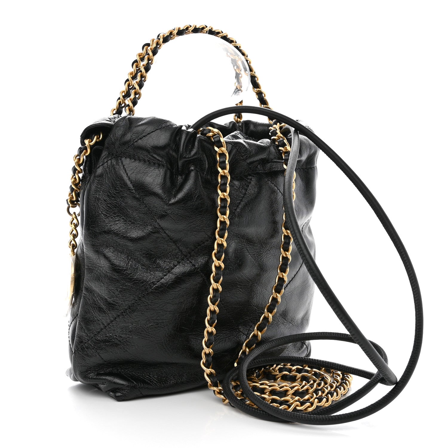 Chanel Shiny Crumpled Calfskin Quilted Pearl Mini Chanel 22 Black 3 of 10