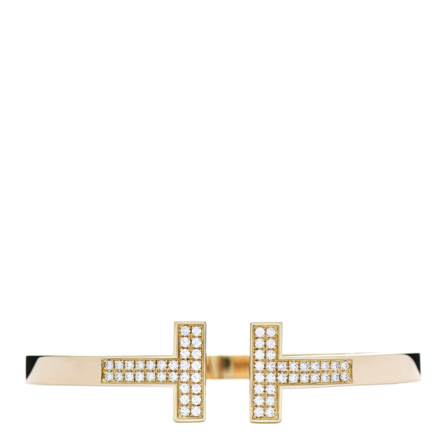 Tiffany 18K Yellow Gold Diamond T Square Pave Bracelet 1 of 4