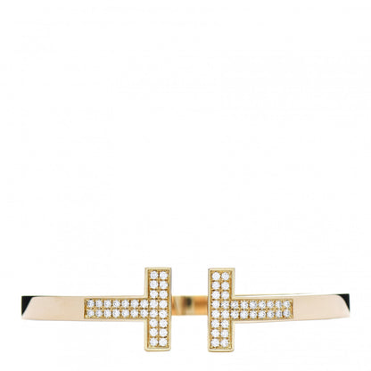 Tiffany 18K Yellow Gold Diamond T Square Pave Bracelet 1 of 4