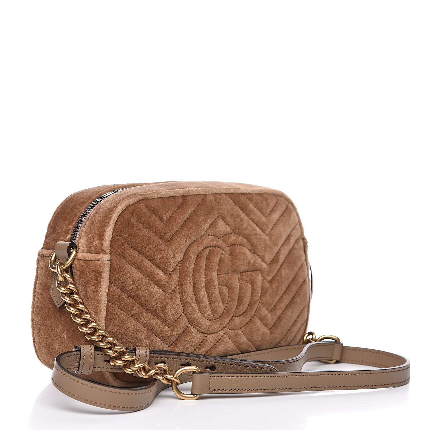 Gucci Velvet Matelasse Small GG Marmont Chain Shoulder Bag Taupe 3 of 11