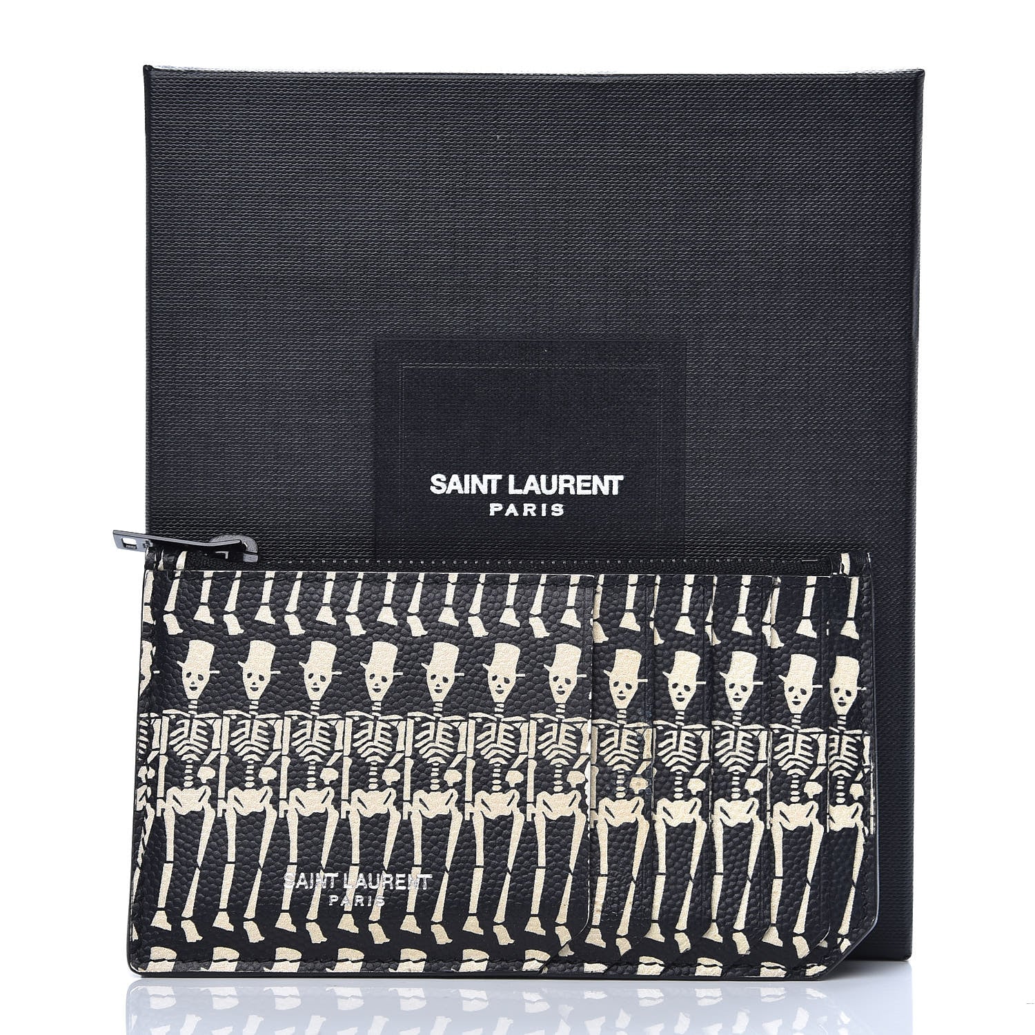 Saint Laurent Grain de Poudre Skeleton Print 5 Fragments Zip Pouch Card Holder Black 7 of 7