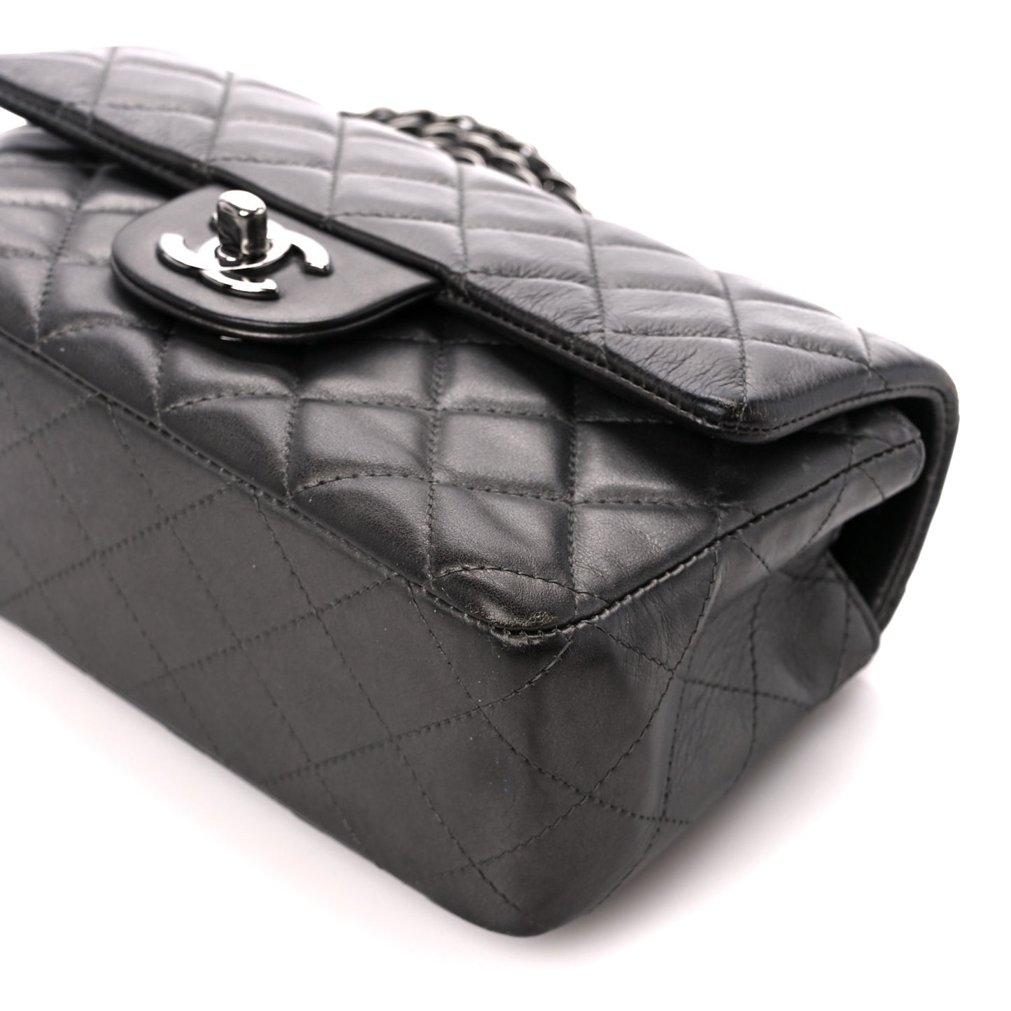Metallic Calfskin Quilted Mini Rectangular Flap Grey