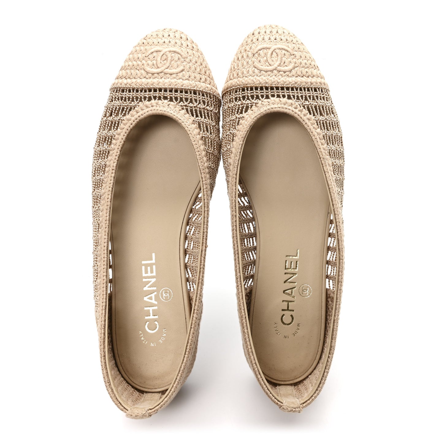 Raffia Cap Toe Ballerina Flats 39 Beige