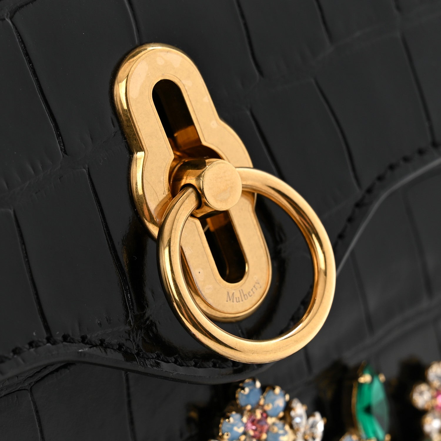 Mulberry Calfskin Crocodile Embossed Embellished Micro Seaton Black Multicolor 11 of 11