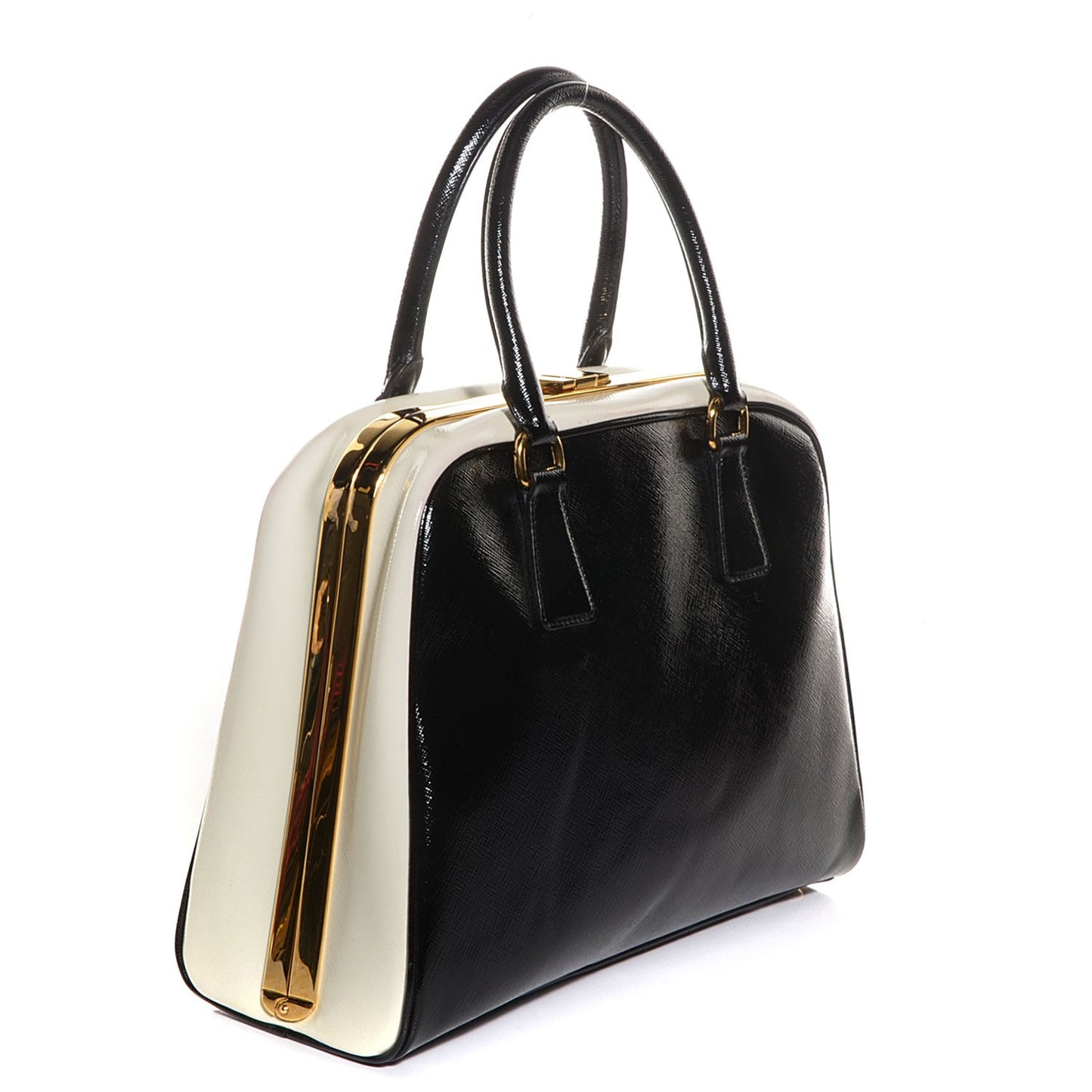 Saffiano Vernice Pyramid Bag White Black