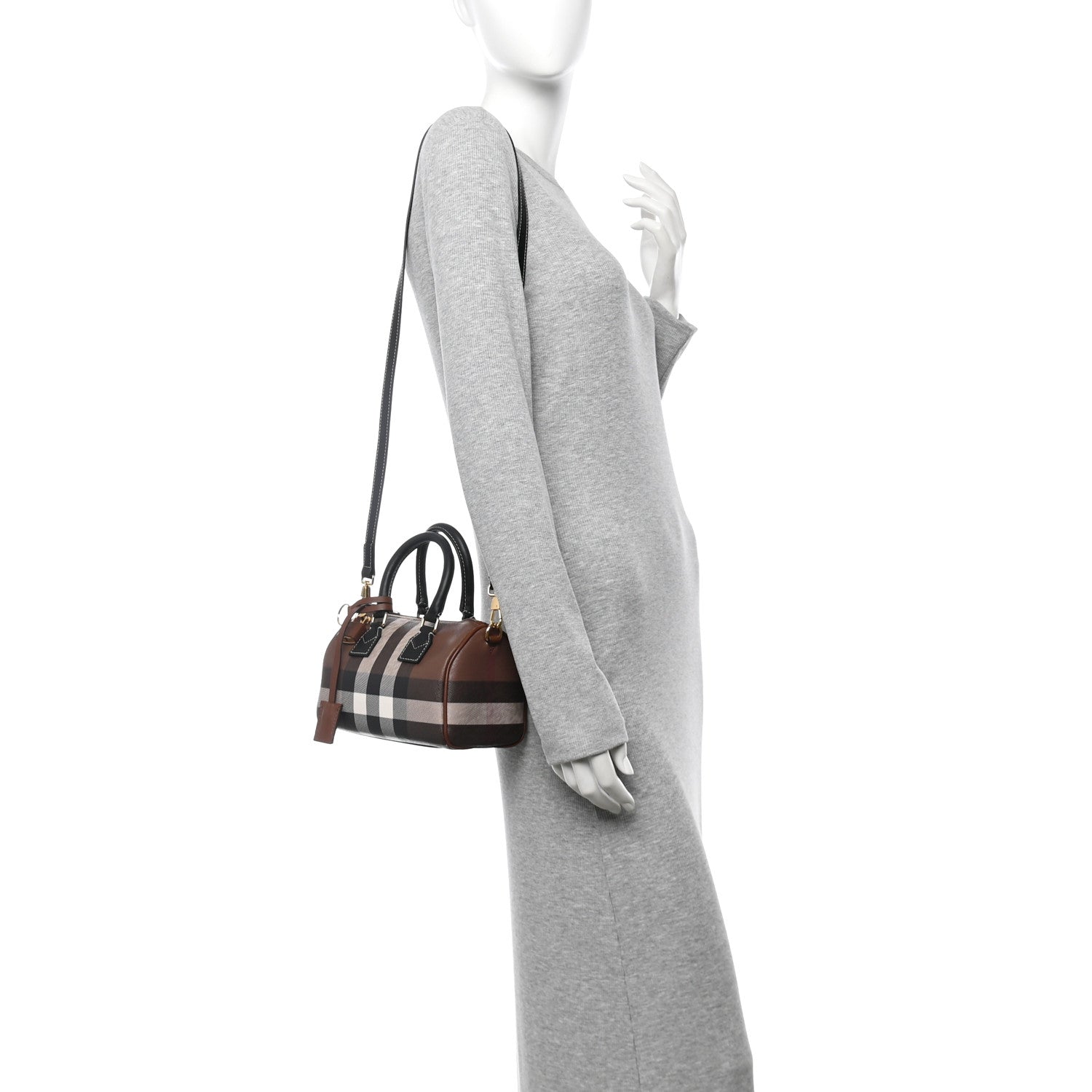 Burberry E-canvas Check Mini Bowling Bag Dark Birch Brown 2 of 10