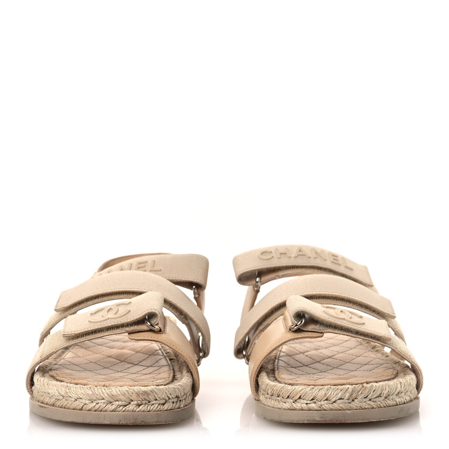 Chanel Stretch Fabric Lambskin CC Flat Sandals 39 Beige 1839626