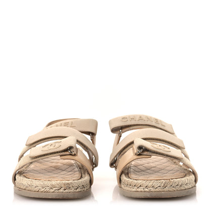 Chanel Stretch Fabric Lambskin CC Flat Sandals 39 Beige 3 of 12