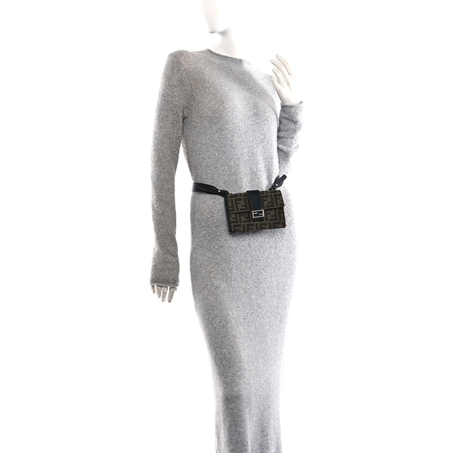 Recycled Fabric Jacquard Vitello Grace FF 1974 Baguette Belt Pouch Tobacco Moro Black
