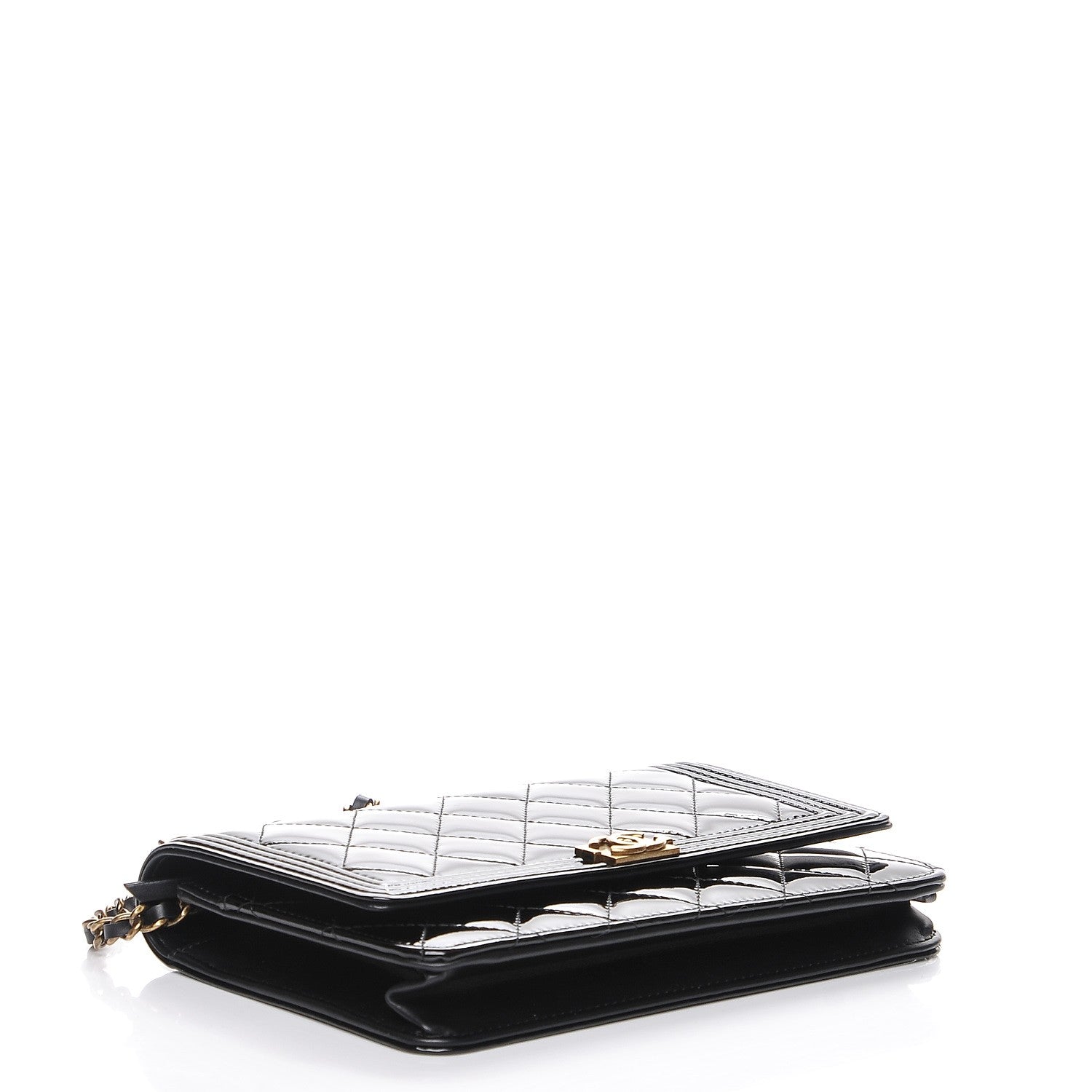 Chanel Patent Calfskin Quilted Boy Wallet On Chain WOC Black 4 of 8