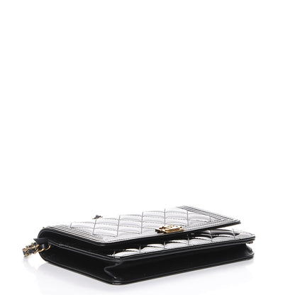 Chanel Patent Calfskin Quilted Boy Wallet On Chain WOC Black 4 of 8