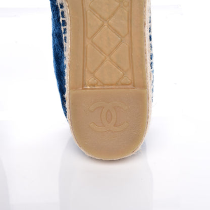 Chanel Velvet Grosgrain Quilted Camellia CC Espadrilles 38 Navy Black 9 of 12