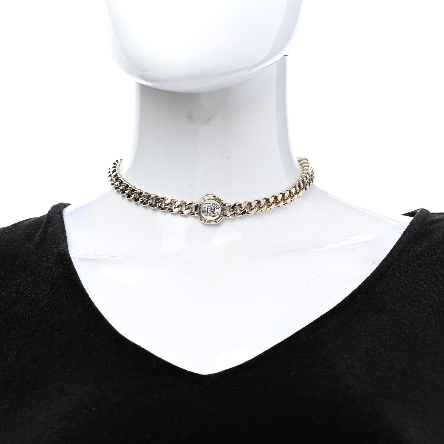 Chanel Pearl Crystal CC Chain Choker Necklace Gold 2 of 6