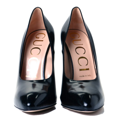 Gucci Polished Calfskin Removable Pearly Bow Elaisa Platform High Heel Pumps 38.5 Black 3 of 8