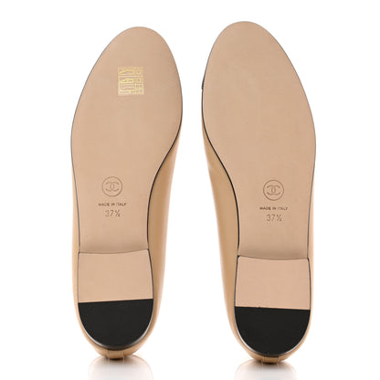 Chanel Lambskin Cap Toe CC Ballerina Flats 37.5 Beige Black 7 of 9