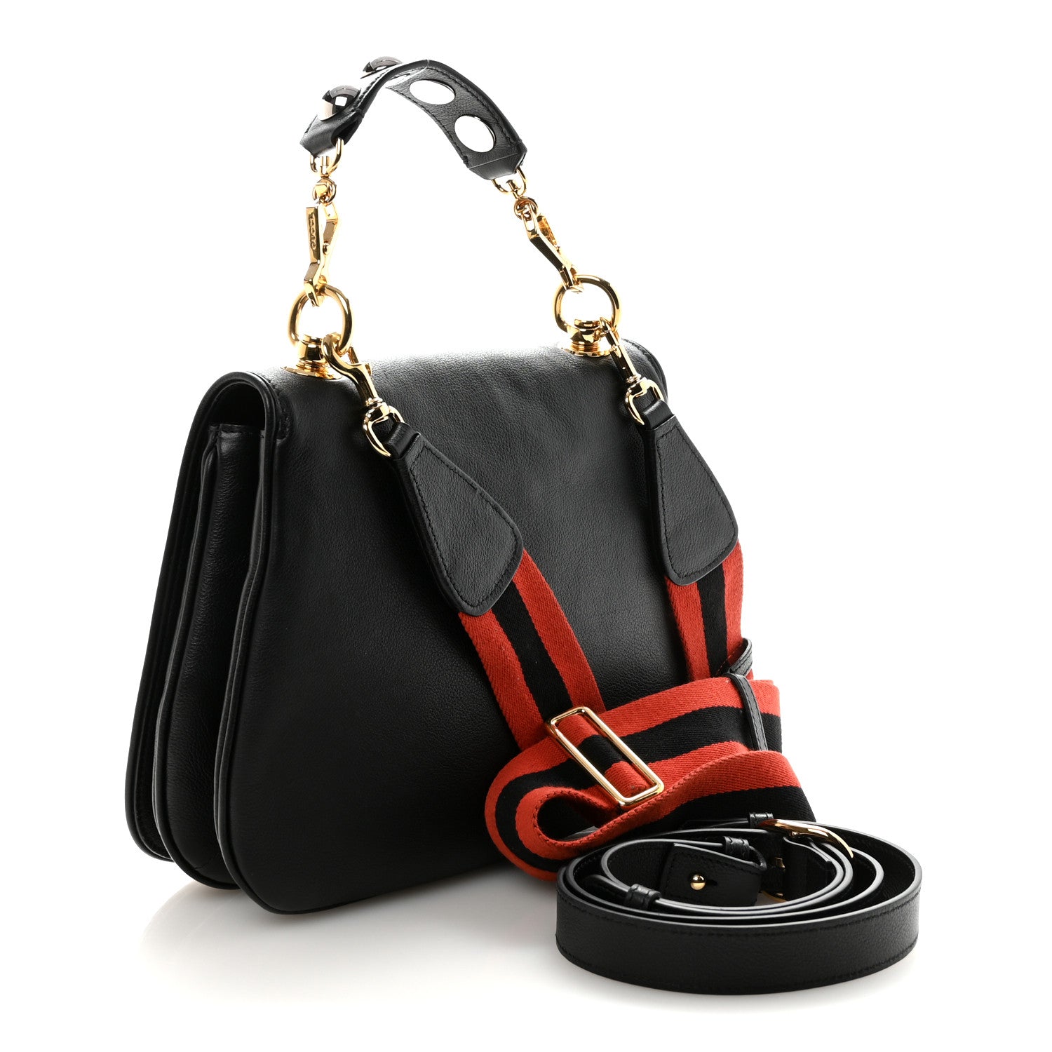 Gucci Roxy Calfskin Web Medium Studded Blondie Shoulder Flap Bag Black 3 of 10