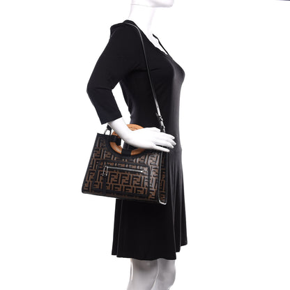 Fendi Vitello Century Wicker Bi-Color FF 1974 Embossed Small Runaway Shopper Tote Maya Black 2 of 10