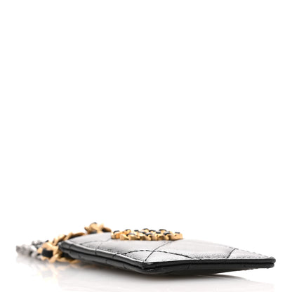 Chanel Shiny Goatskin Quilted Chanel 19 Card Holder On Chain Black 4 of 8
