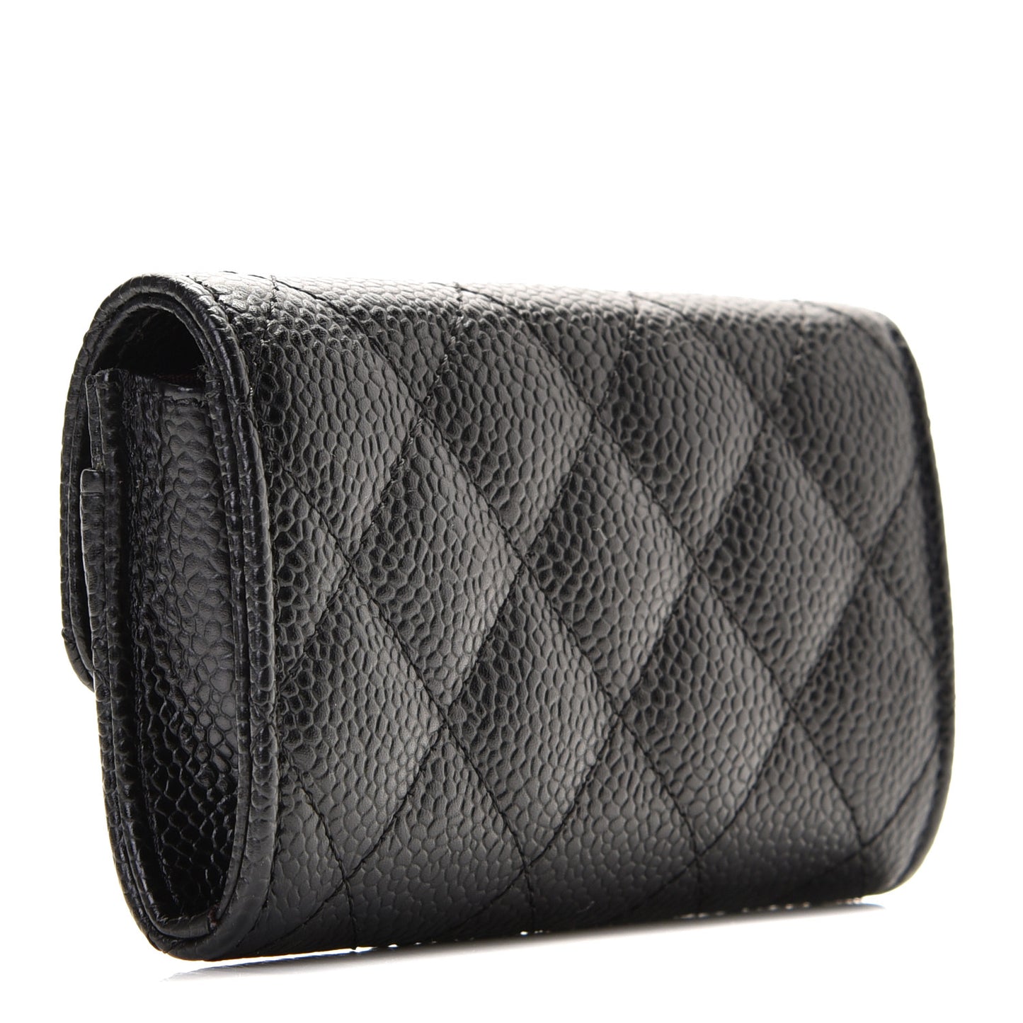 Caviar Quilted Flap Card Holder Black