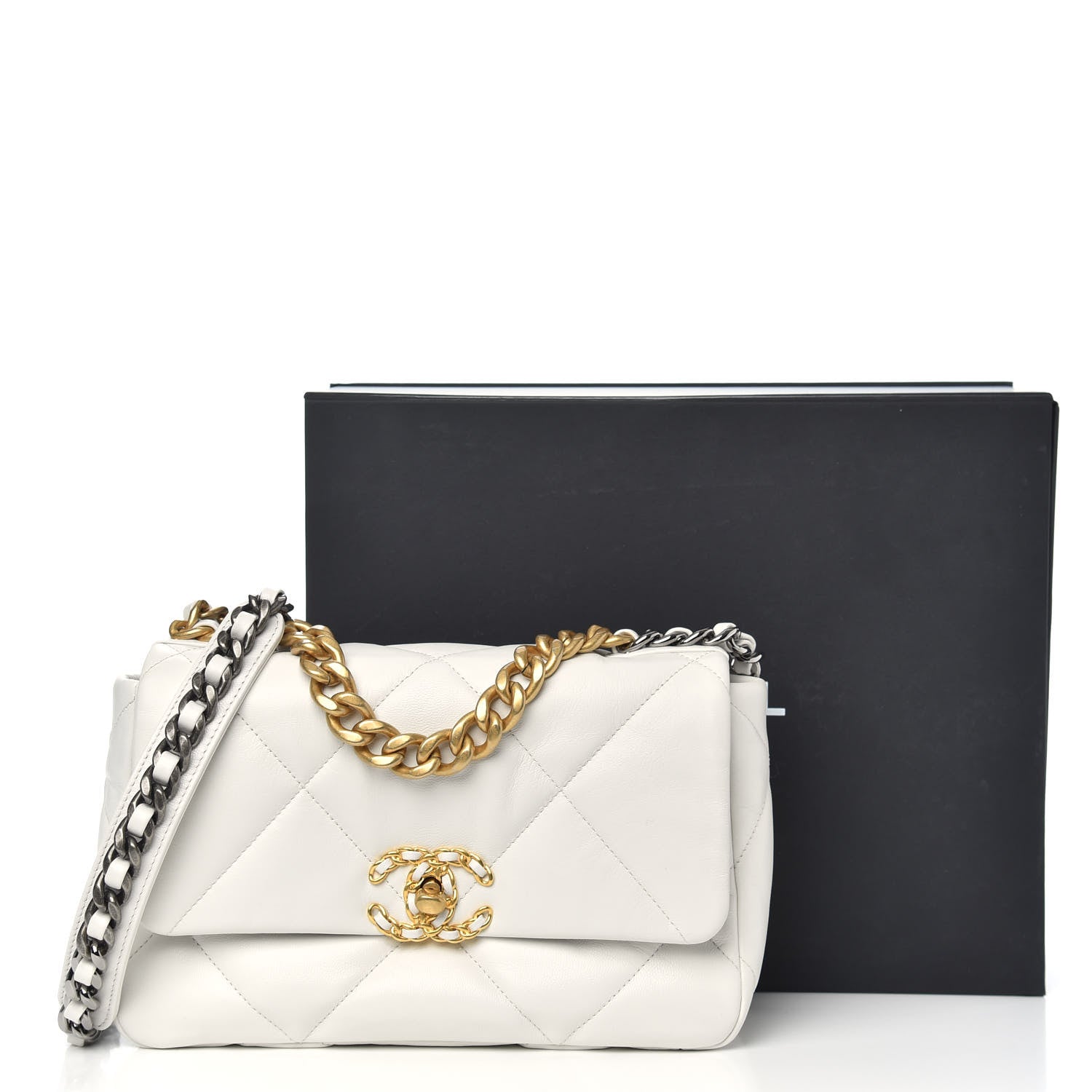 Chanel Goatskin Quilted Medium Chanel 19 Flap White 11 of 11