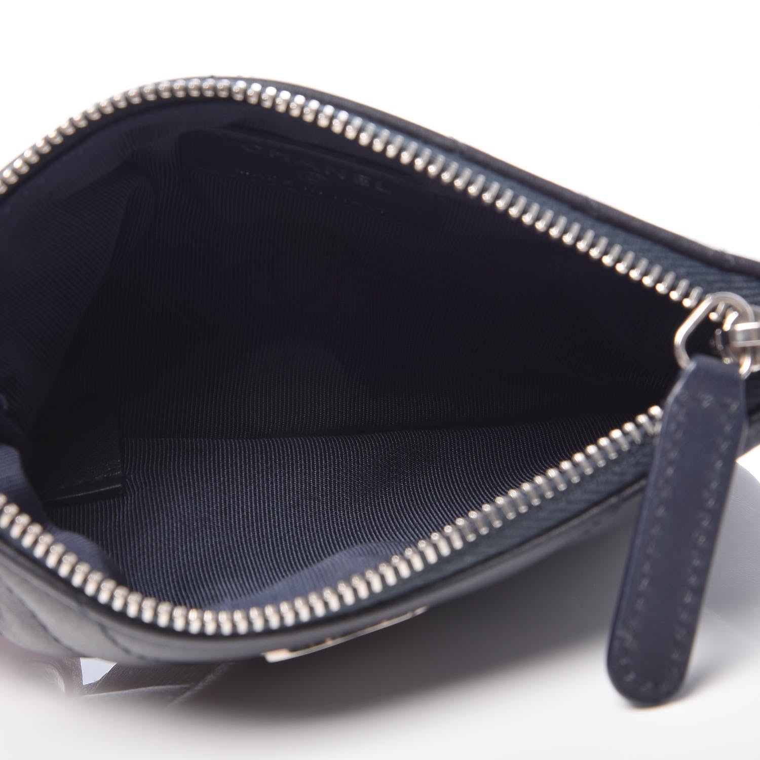 Chanel Calfskin Chevron Quilted Tassel Small Cosmetic Case Navy 5 of 7
