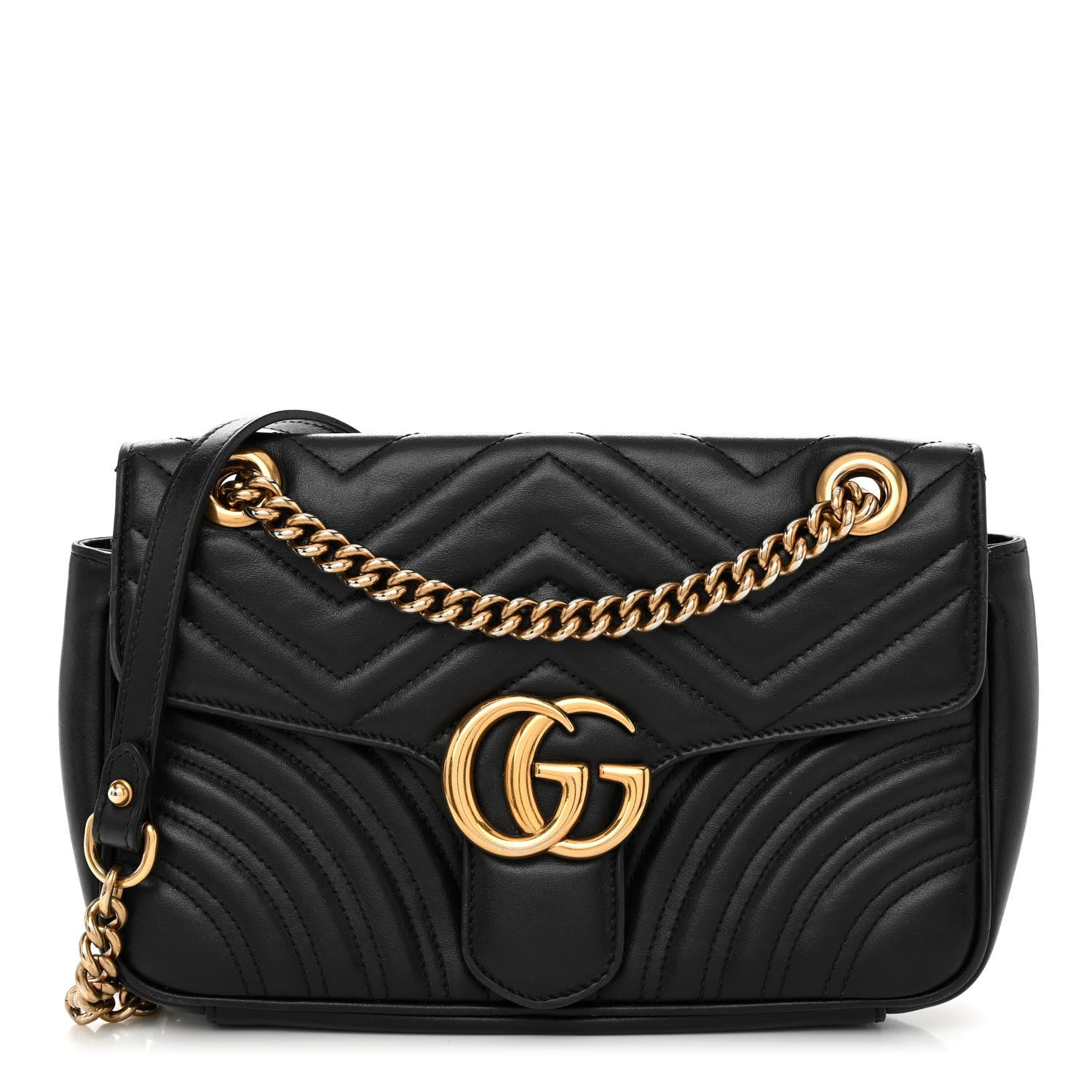 Gucci Calfskin Matelasse Small GG Marmont Shoulder Bag Black 1 of 12