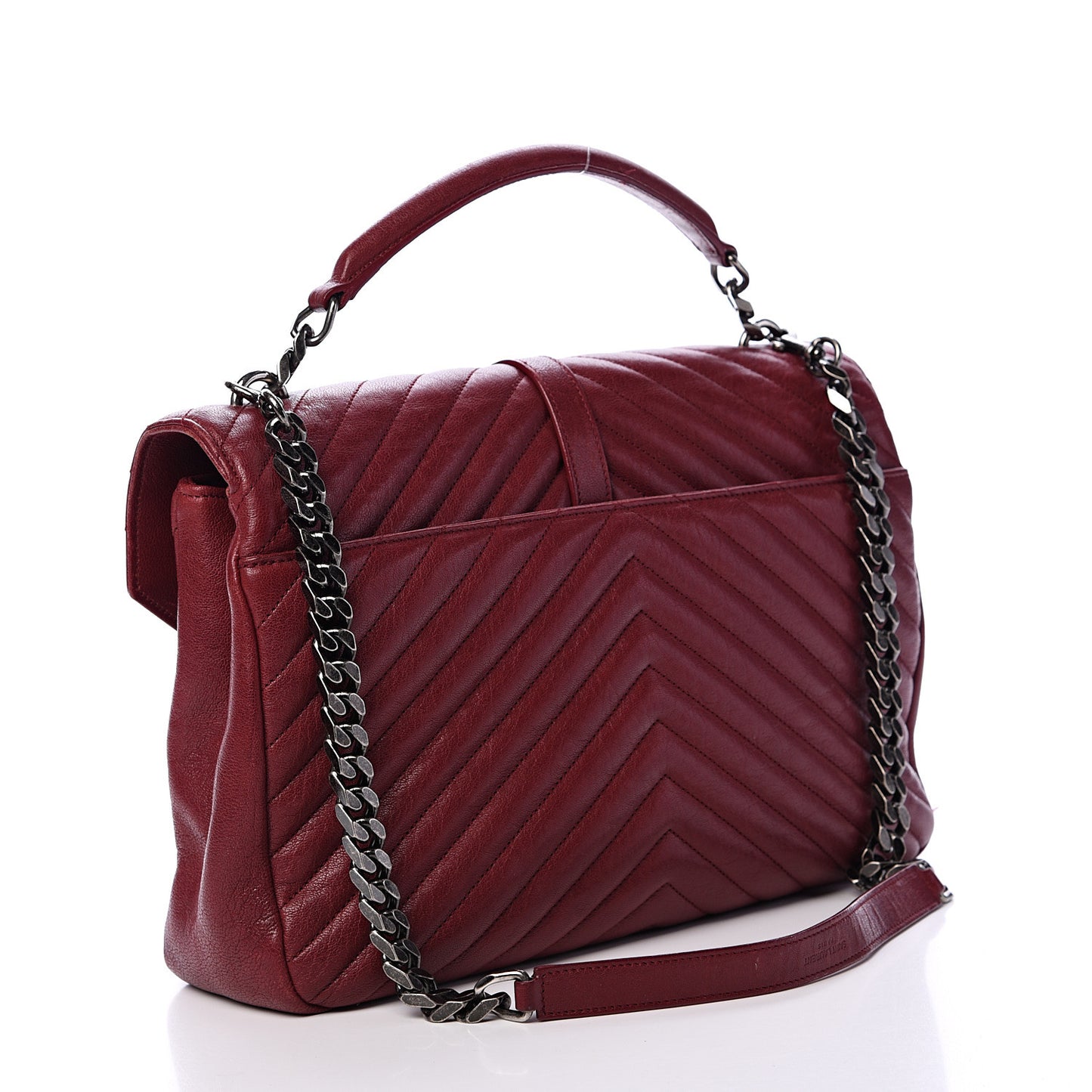 Sheepskin Matelasse Chevron Large College Monogram Satchel Oxblood