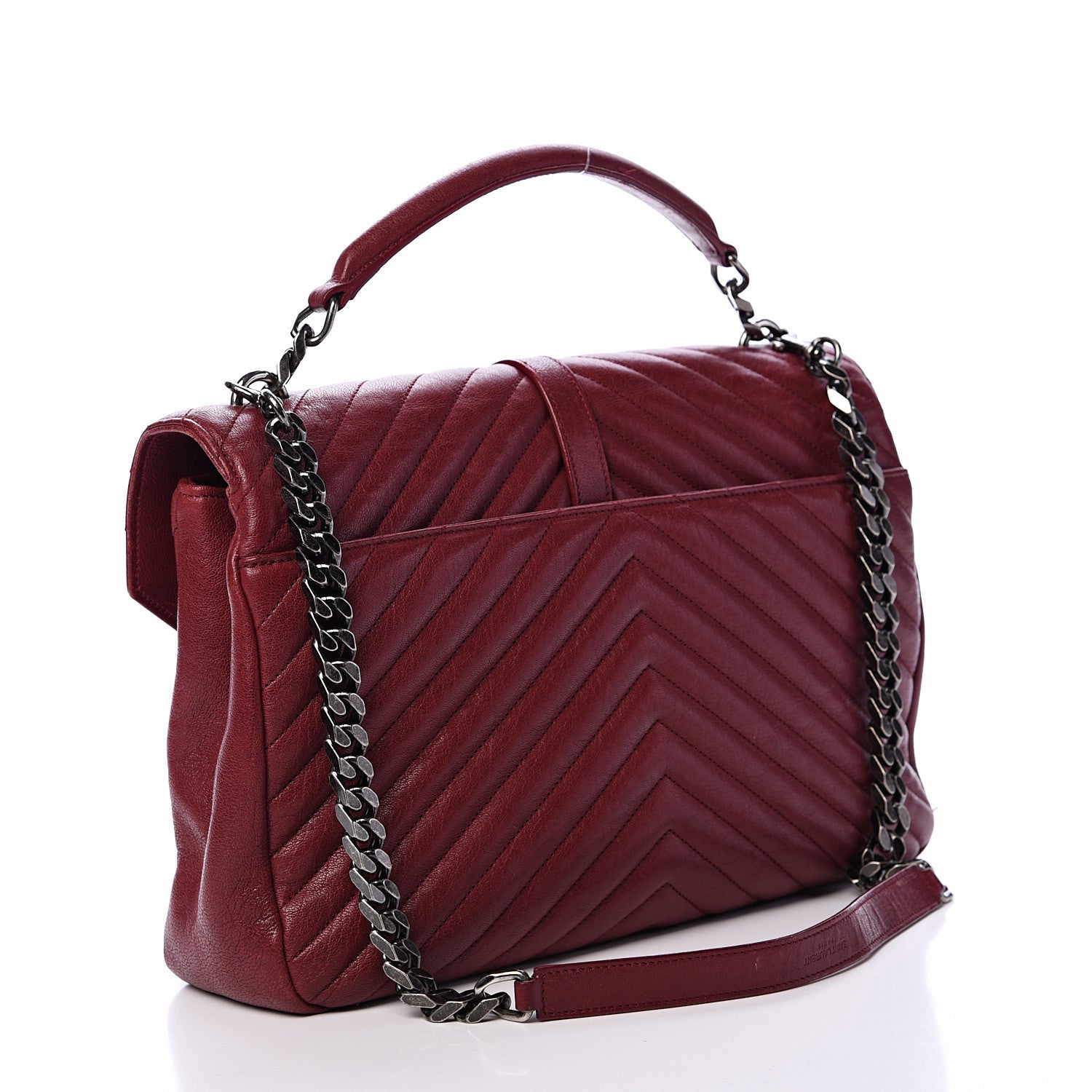 Saint Laurent Sheepskin Matelasse Chevron Large College Monogram Satchel Oxblood 2 of 18