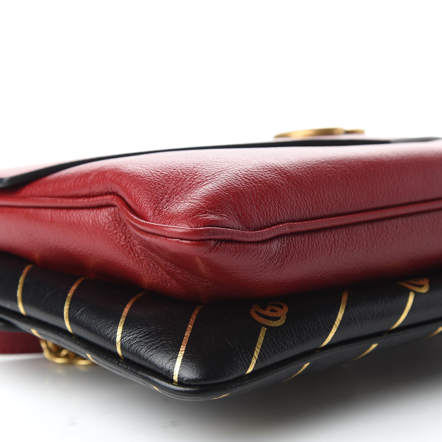 Gucci Calfskin Diagonal GG Medium Thiara Double Envelope Shoulder Bag Black Red 5 of 10