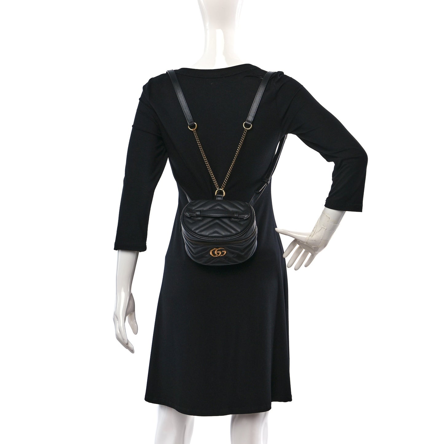 Calfskin Matelasse Mini GG Marmont Round Backpack Black