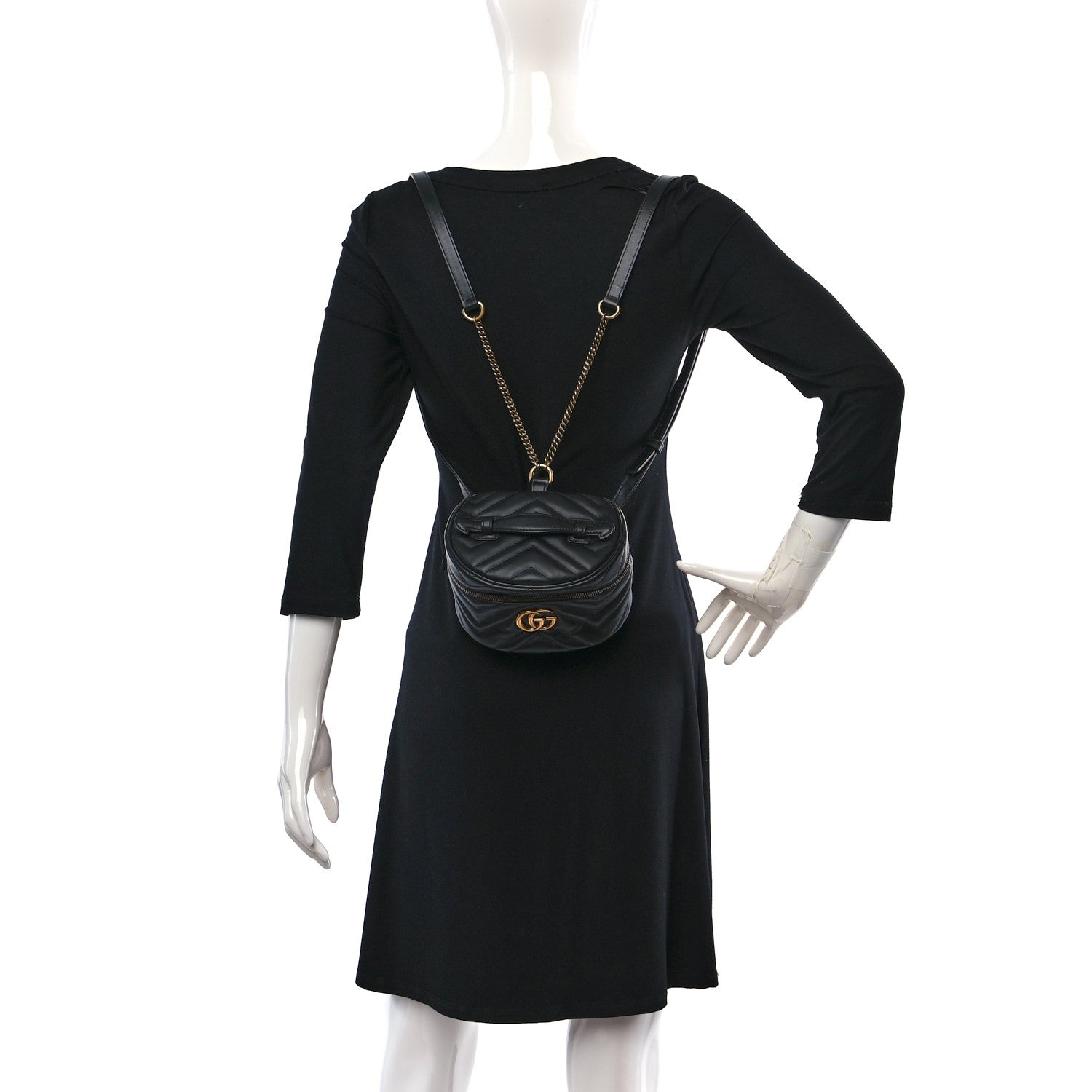 Gucci Calfskin Matelasse Mini GG Marmont Round Backpack Black 2 of 10