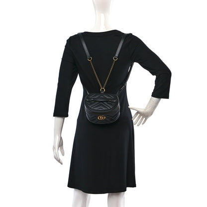 Gucci Calfskin Matelasse Mini GG Marmont Round Backpack Black 2 of 10