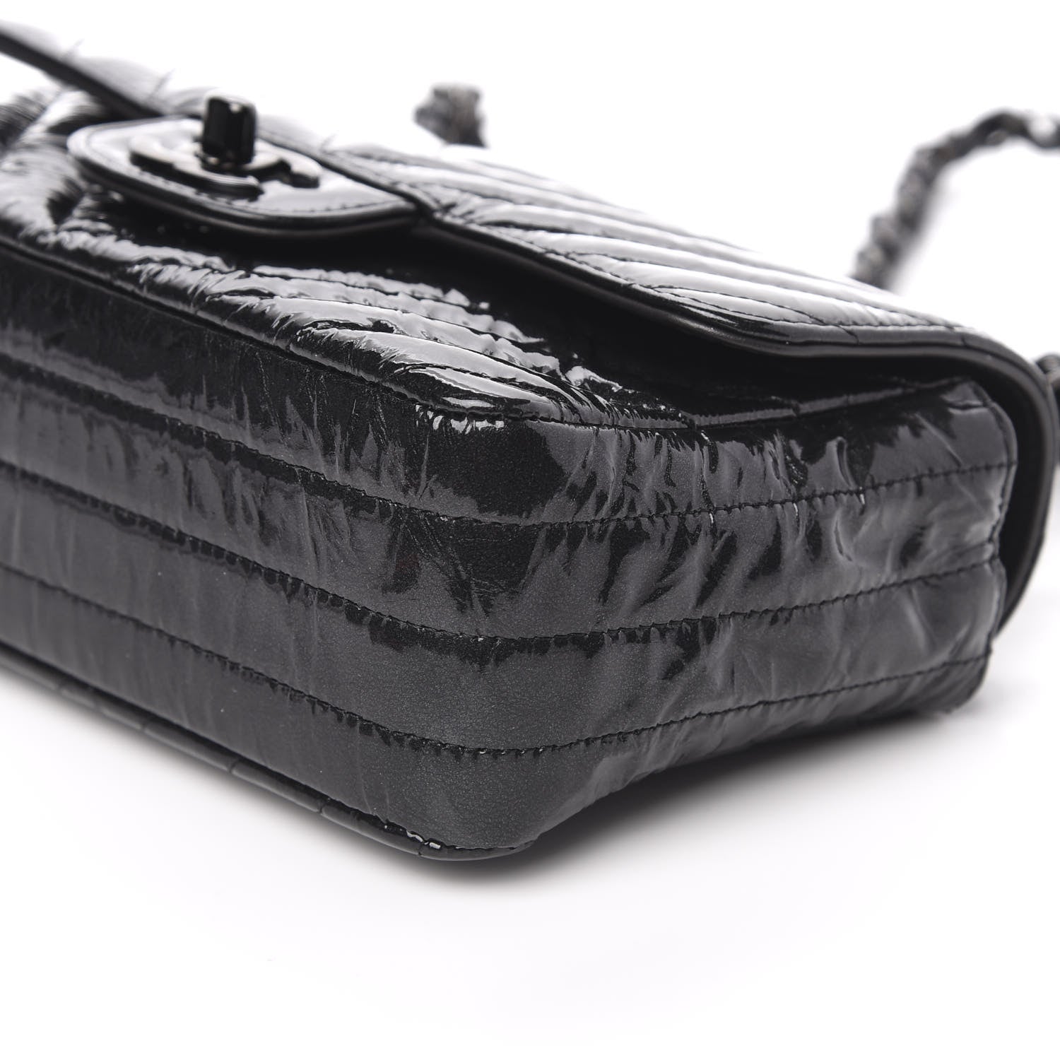 Chanel Patent Metallic Crumpled Calfskin Chevron Quilted Mini Rectangular Flap So Black 11 of 13