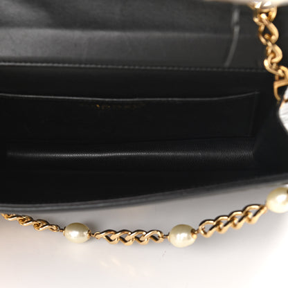 Chanel Tweed Jersey Lambskin Camellia Flap Chocolate Bar Pearl Chain Flap Black Beige 5 of 12
