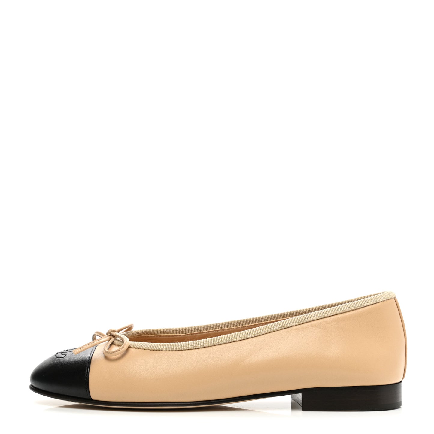Lambskin Cap Toe Ballerina Flats 36.5 Beige Black