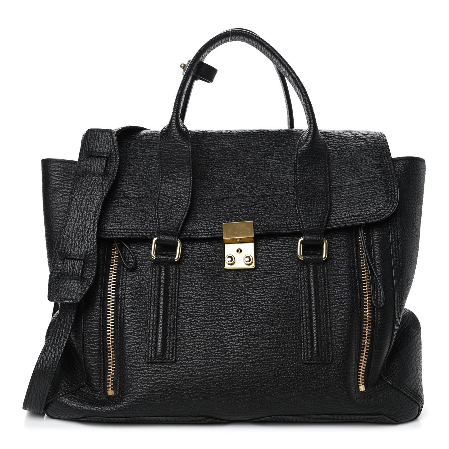 Textured Calfskin Large Pashli Satchel Black