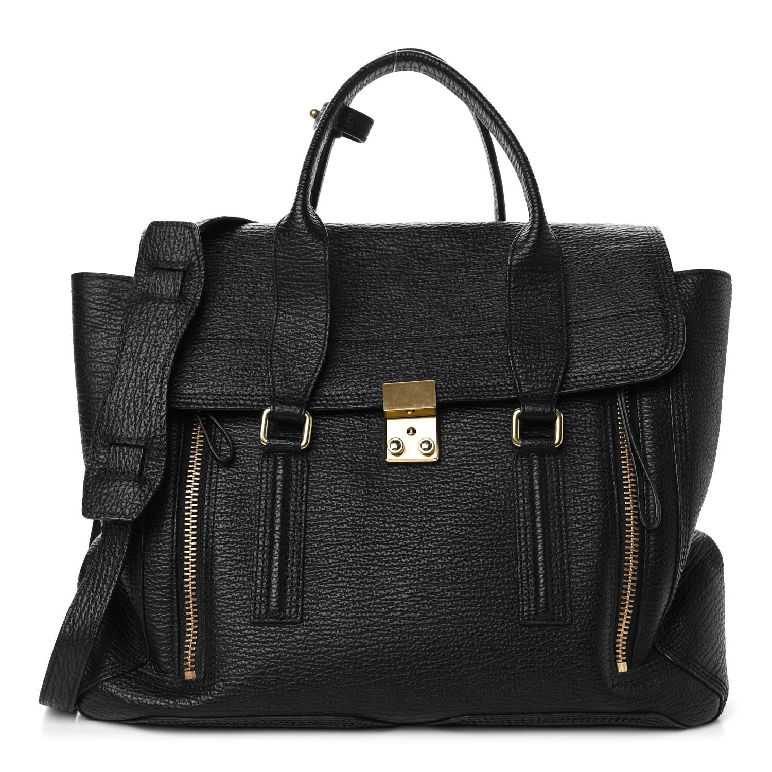 3.1 Phillip Lim Textured Calfskin Large Pashli Satchel Black 1 of 4