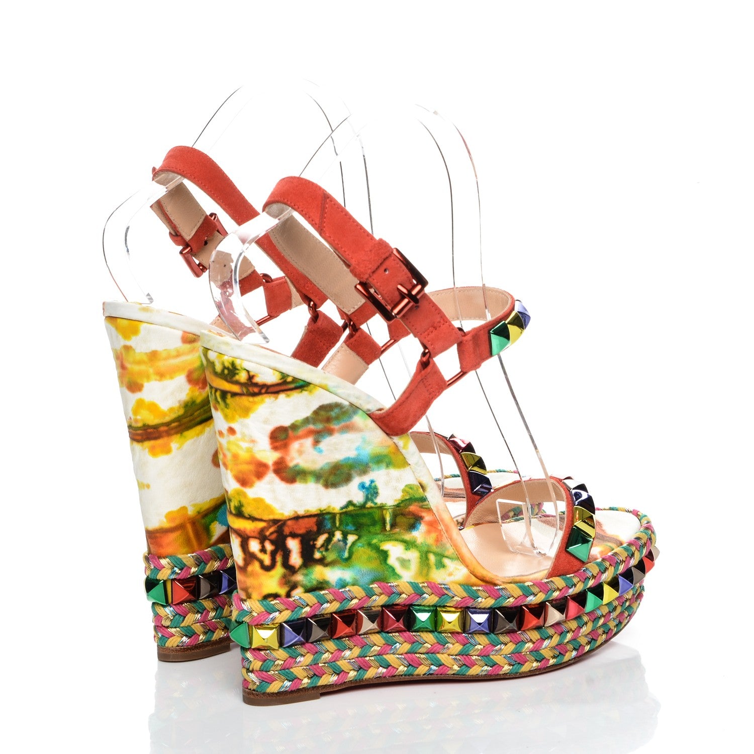 Christian Louboutin Lambskin Suede Cubana Cataclou 140 Wedge Sandals 39 Poppy 4 of 7