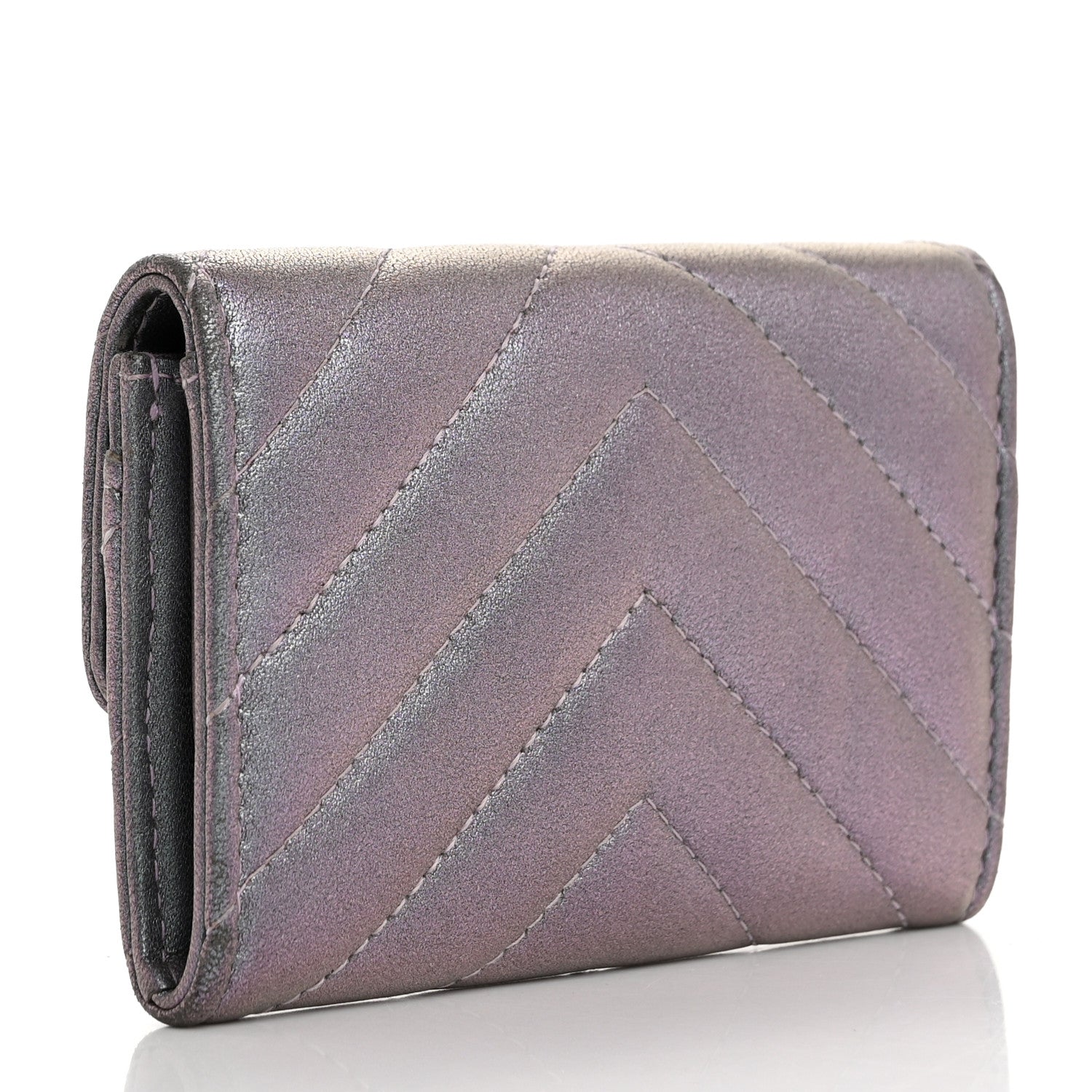Chanel Iridescent Lambskin Chevron Quilted Reissue Card Holder Light Purple 3 of 11