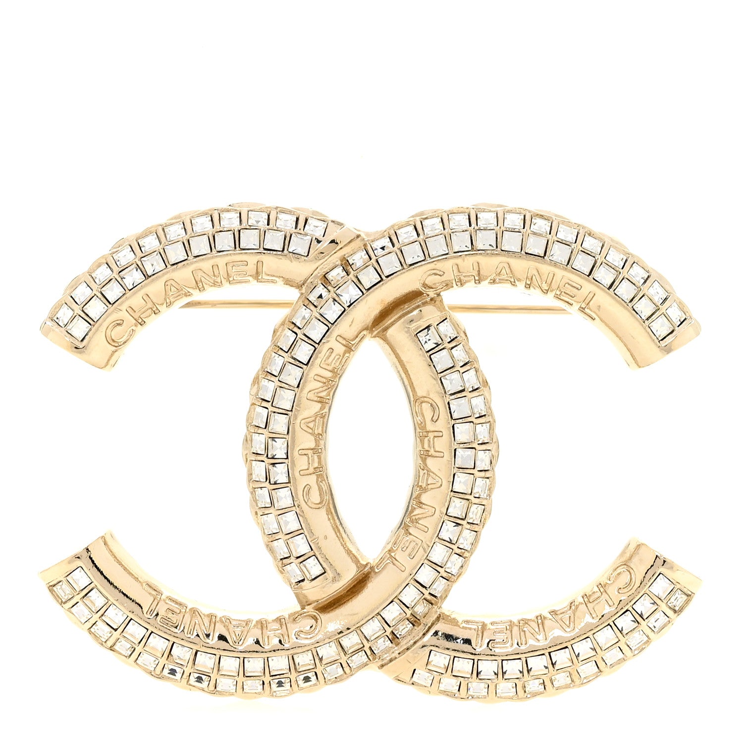 Chanel Metal Crystal Baguette CC Brooch Gold 1 of 4